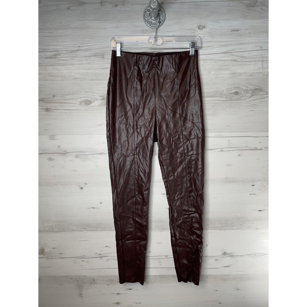 HM Pants Womens 6 Burgundy Faux Leather Pull On Leggings Coated Oxblood Slim